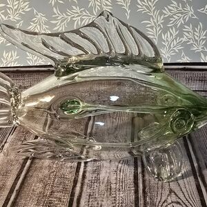 Art Glass Hollow Fish Figurine MCM Hand Blown Nautical Decor Sculpture Vintage